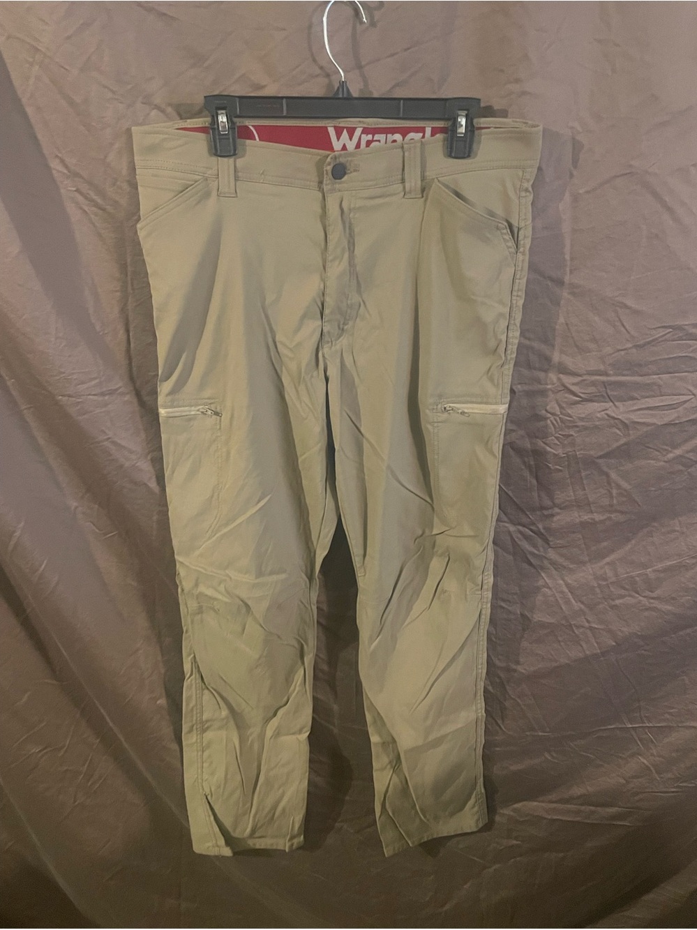 Wrangler Men's Tan Cargo Pants with Zippered Thigh Pockets